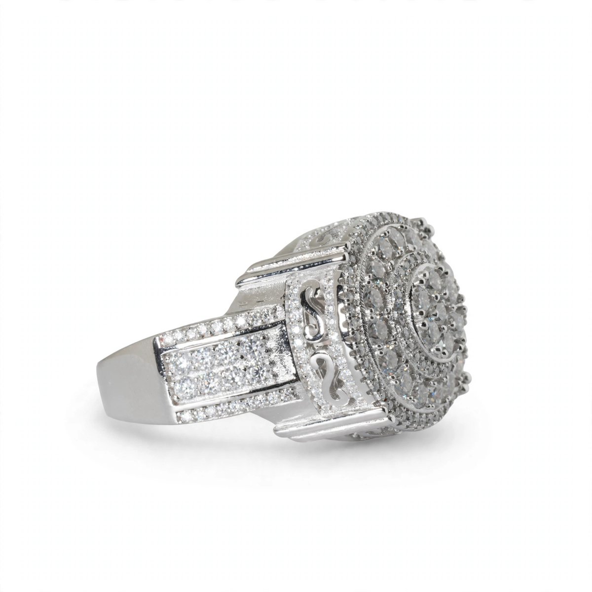 Men's 925 Sterling Silver Round Multi-Row Moissanite Cluster Ring 3.0ct Size 12 (2)