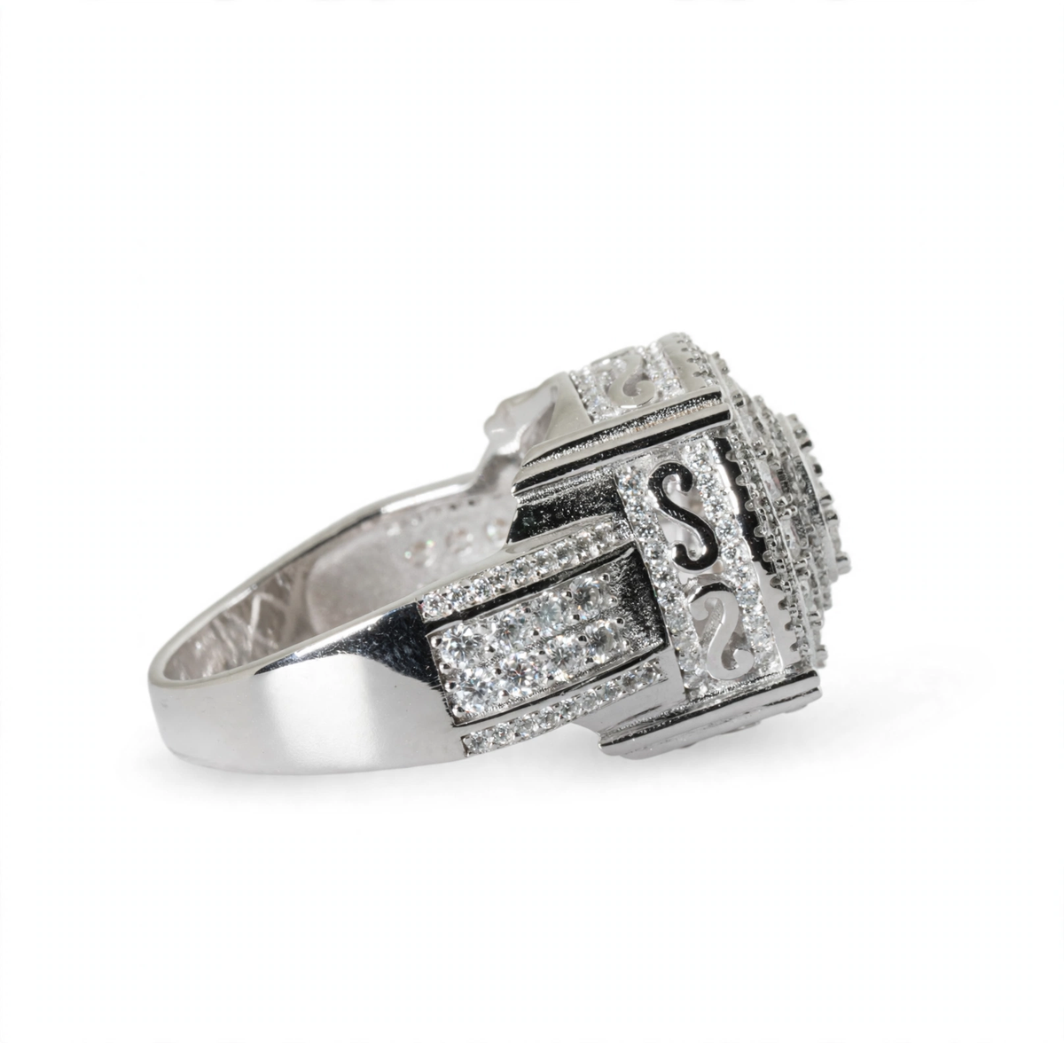 Men's 925 Sterling Silver Round Multi-Row Moissanite Cluster Ring 3.0ct Size 12 (3)