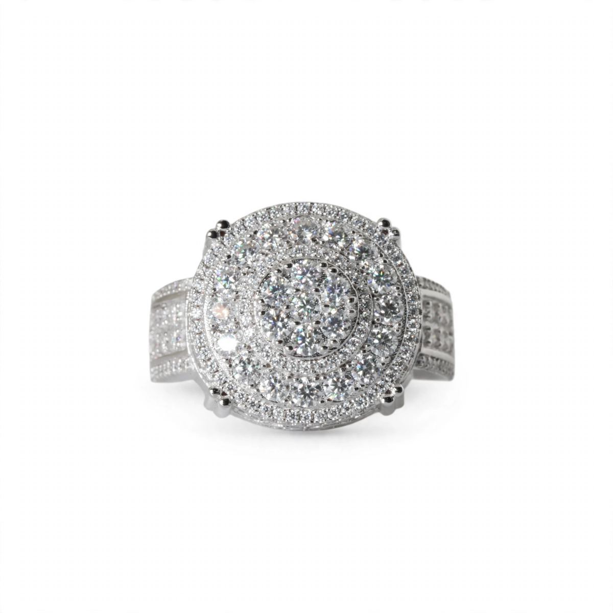 Men's 925 Sterling Silver Round Multi-Row Moissanite Cluster Ring 3.0ct Size 12