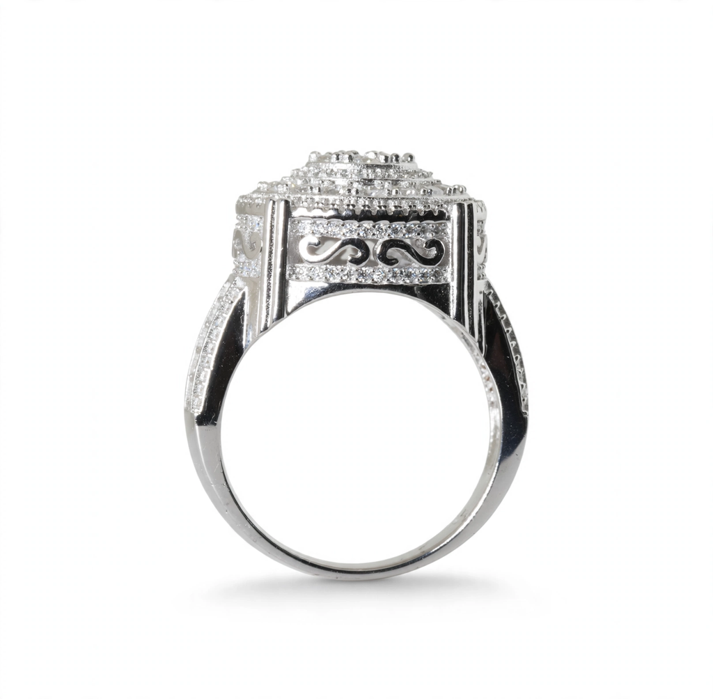 Men's 925 Sterling Silver Round Multi-Row Moissanite Cluster Ring 3.0ct Size 12 (4)