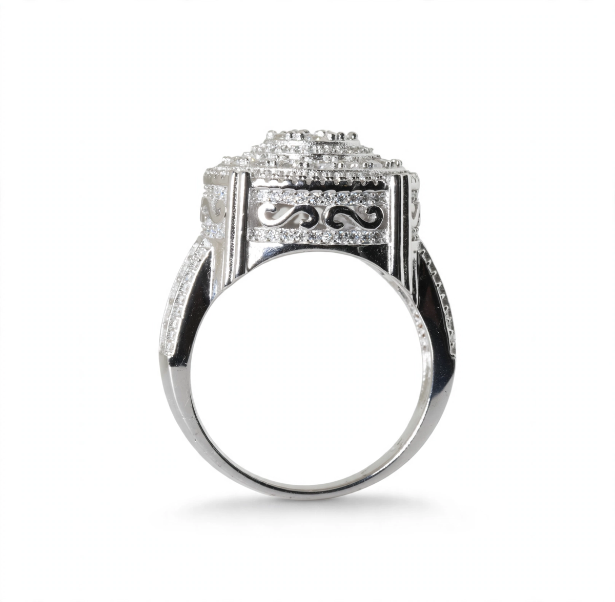 Men's 925 Sterling Silver Round Multi-Row Moissanite Cluster Ring 3.0ct Size 12 (4)
