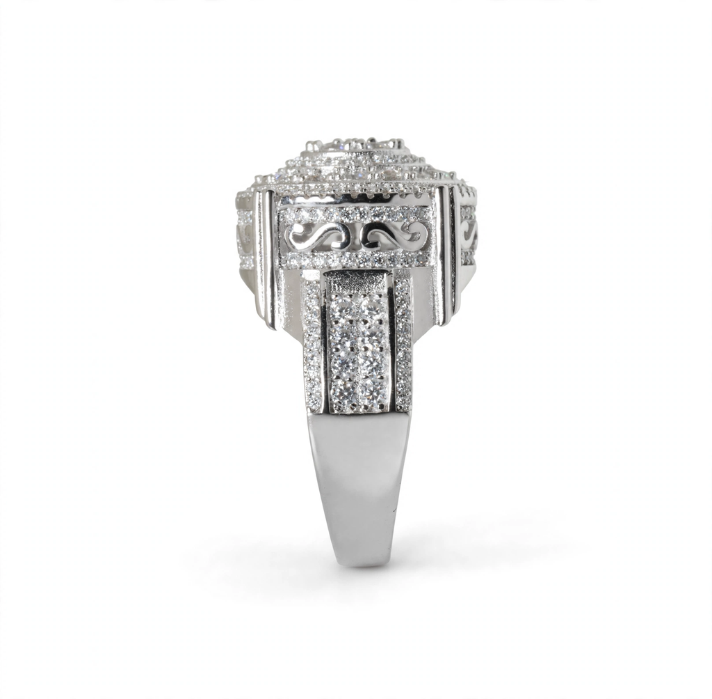 Men's 925 Sterling Silver Round Multi-Row Moissanite Cluster Ring 3.0ct Size 12 (5)