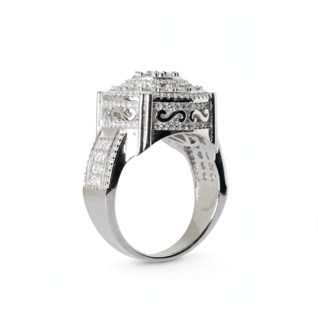 Men's 925 Sterling Silver Round Multi-Row Moissanite Cluster Ring 3.0ct Size 12 (7)
