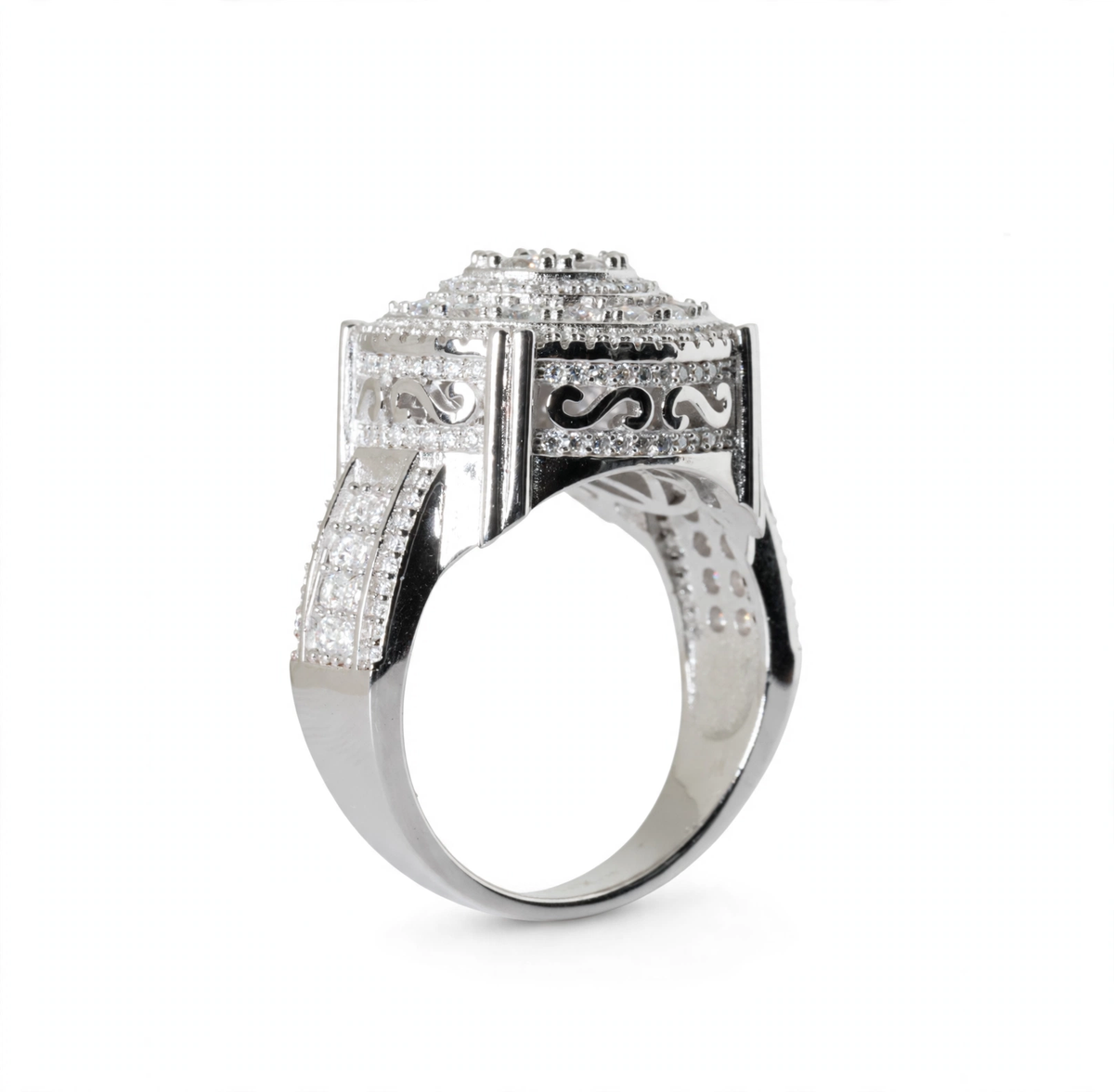Men's 925 Sterling Silver Round Multi-Row Moissanite Cluster Ring 3.0ct Size 12 (7)