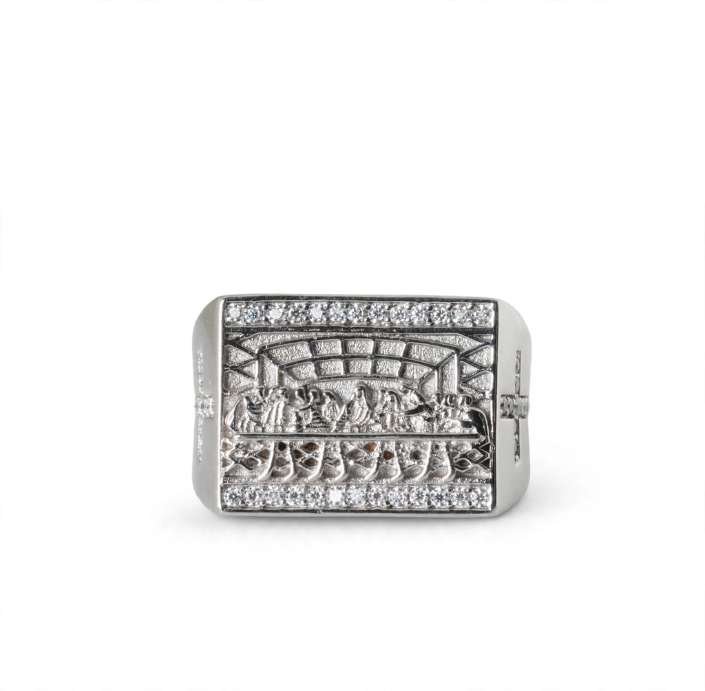 Men's Rectangular Last Supper Moissanite 4ct 925 Sterling Silver Ring