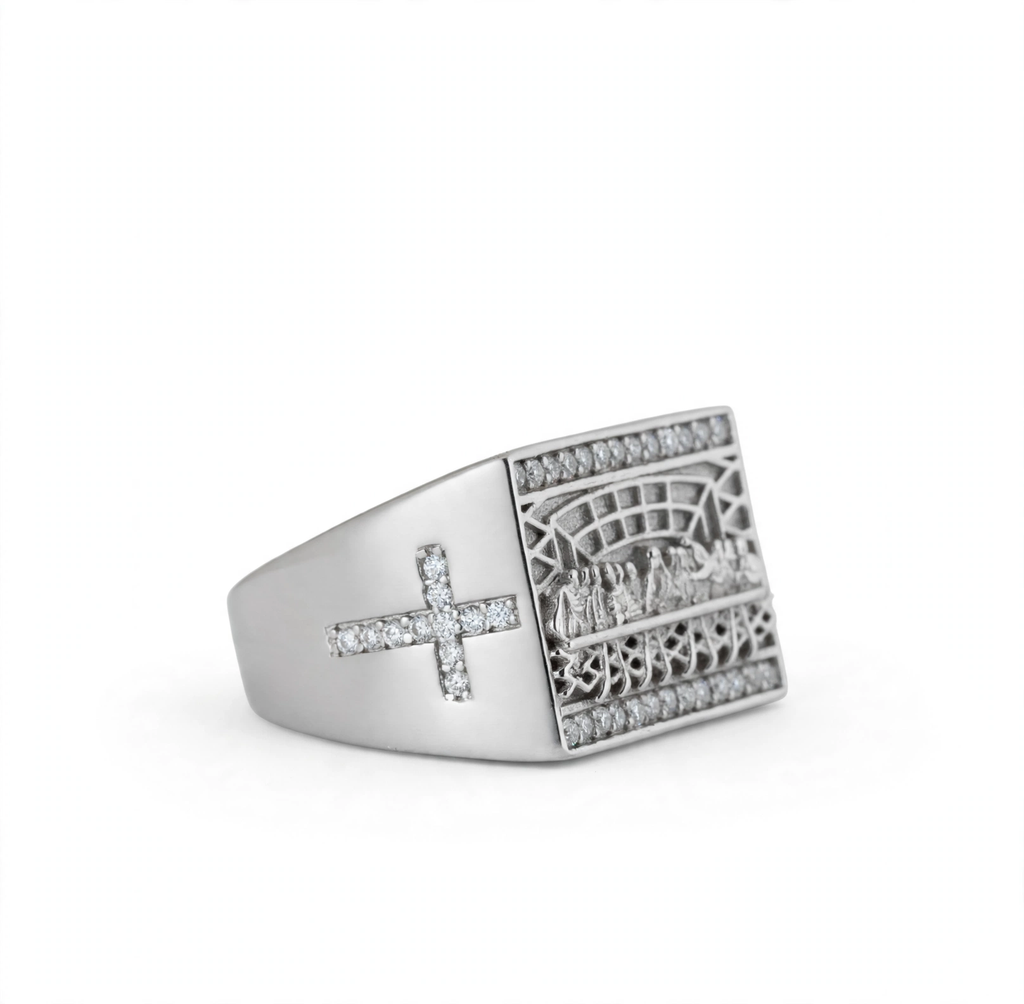 Men's Rectangular Last Supper Moissanite 4ct 925 Sterling Silver Ring (3)