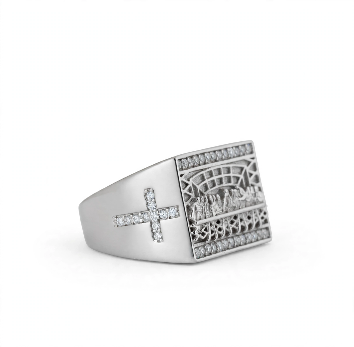 Men's Rectangular Last Supper Moissanite 4ct 925 Sterling Silver Ring (3)