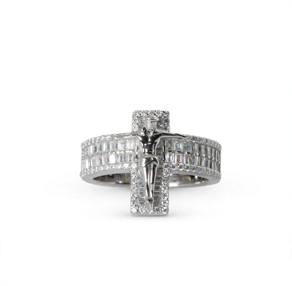 Men's 925 Sterling Silver Moissanite Crucifix Cross Statement Ring 4.00ct