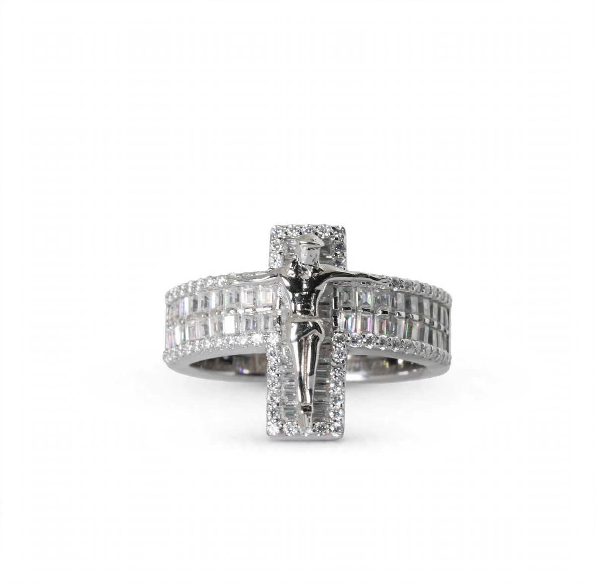 Men's 925 Sterling Silver Moissanite Crucifix Cross Statement Ring 4.00ct