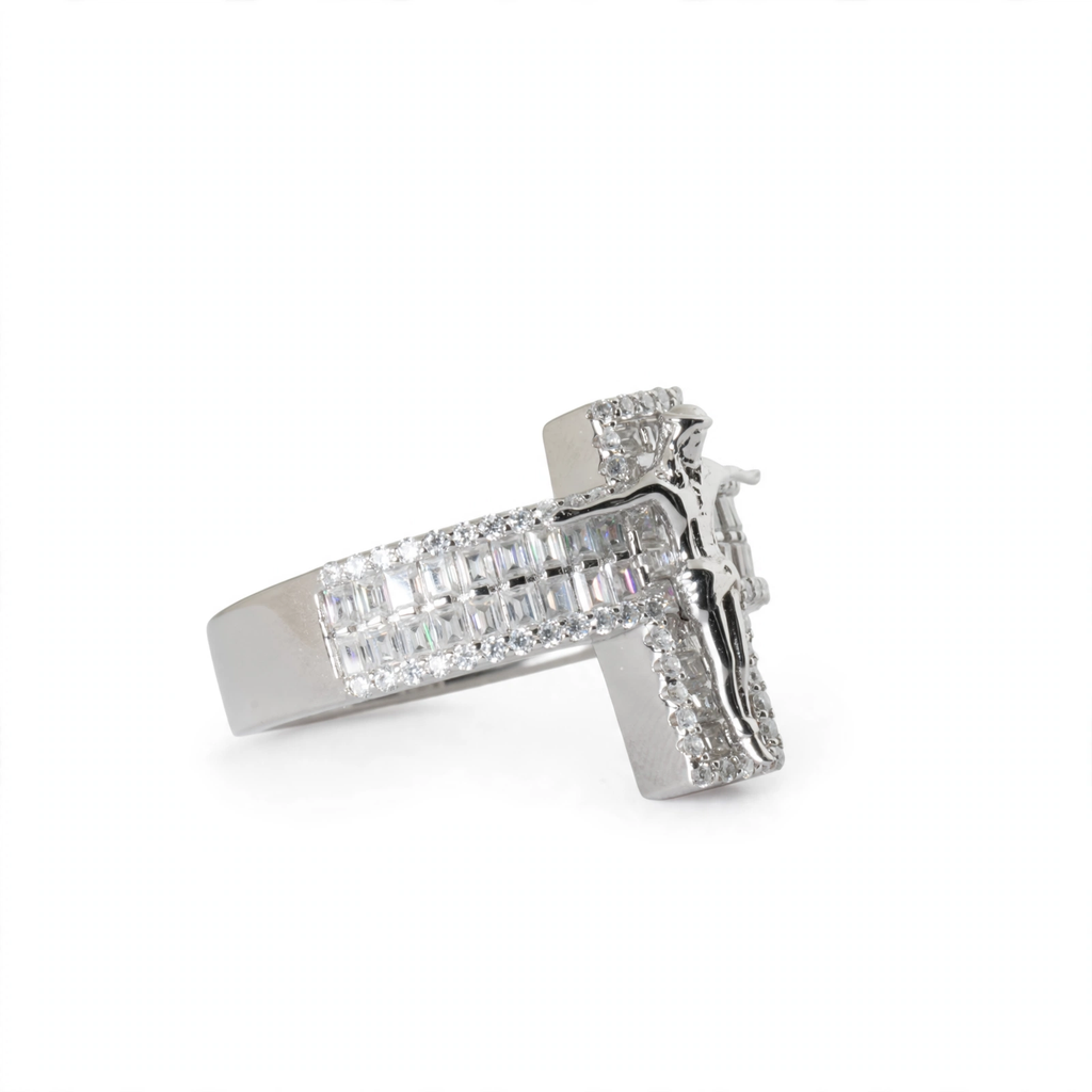 Men's 925 Sterling Silver Moissanite Crucifix Cross Statement Ring 4.00ct (3)