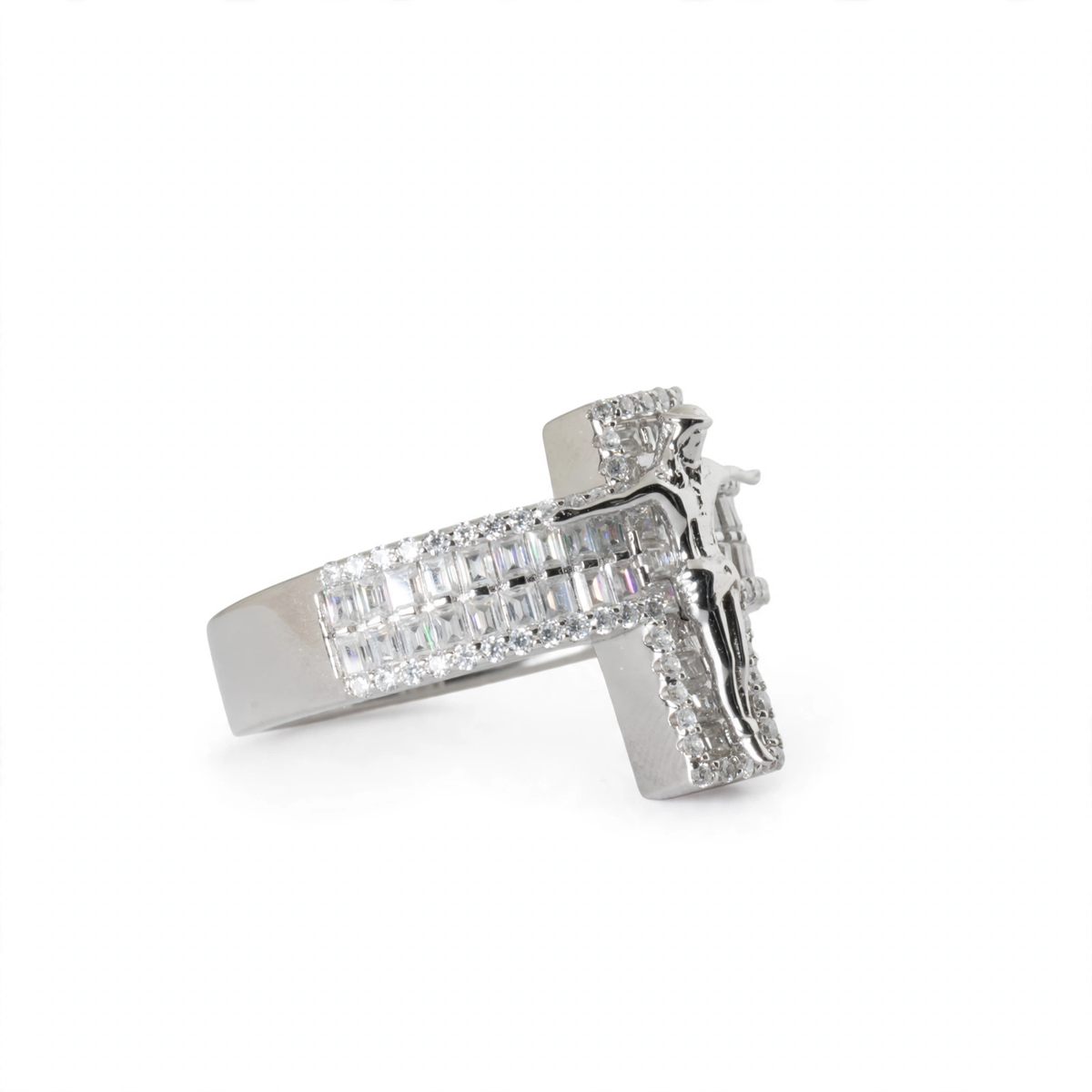 Men's 925 Sterling Silver Moissanite Crucifix Cross Statement Ring 4.00ct (3)
