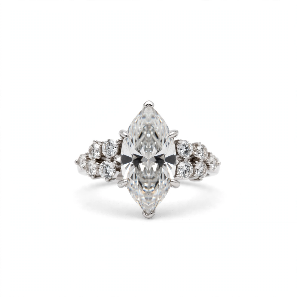 Marquise Cut 7ct Moissanite Cluster Accent 925 Sterling Silver Ring Size 7
