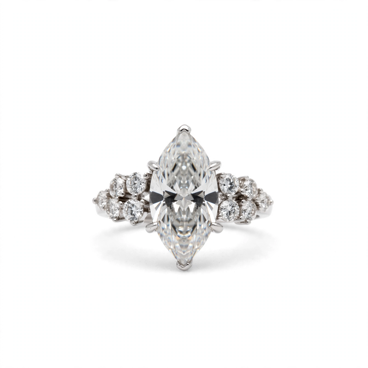 Marquise Cut 7ct Moissanite Cluster Accent 925 Sterling Silver Ring Size 7