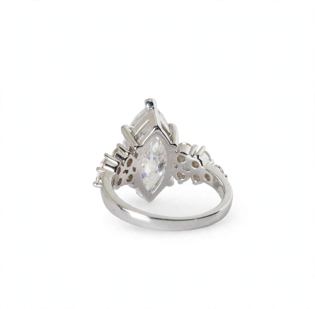 Marquise Cut 7ct Moissanite Cluster Accent 925 Sterling Silver Ring Size 7 (4)