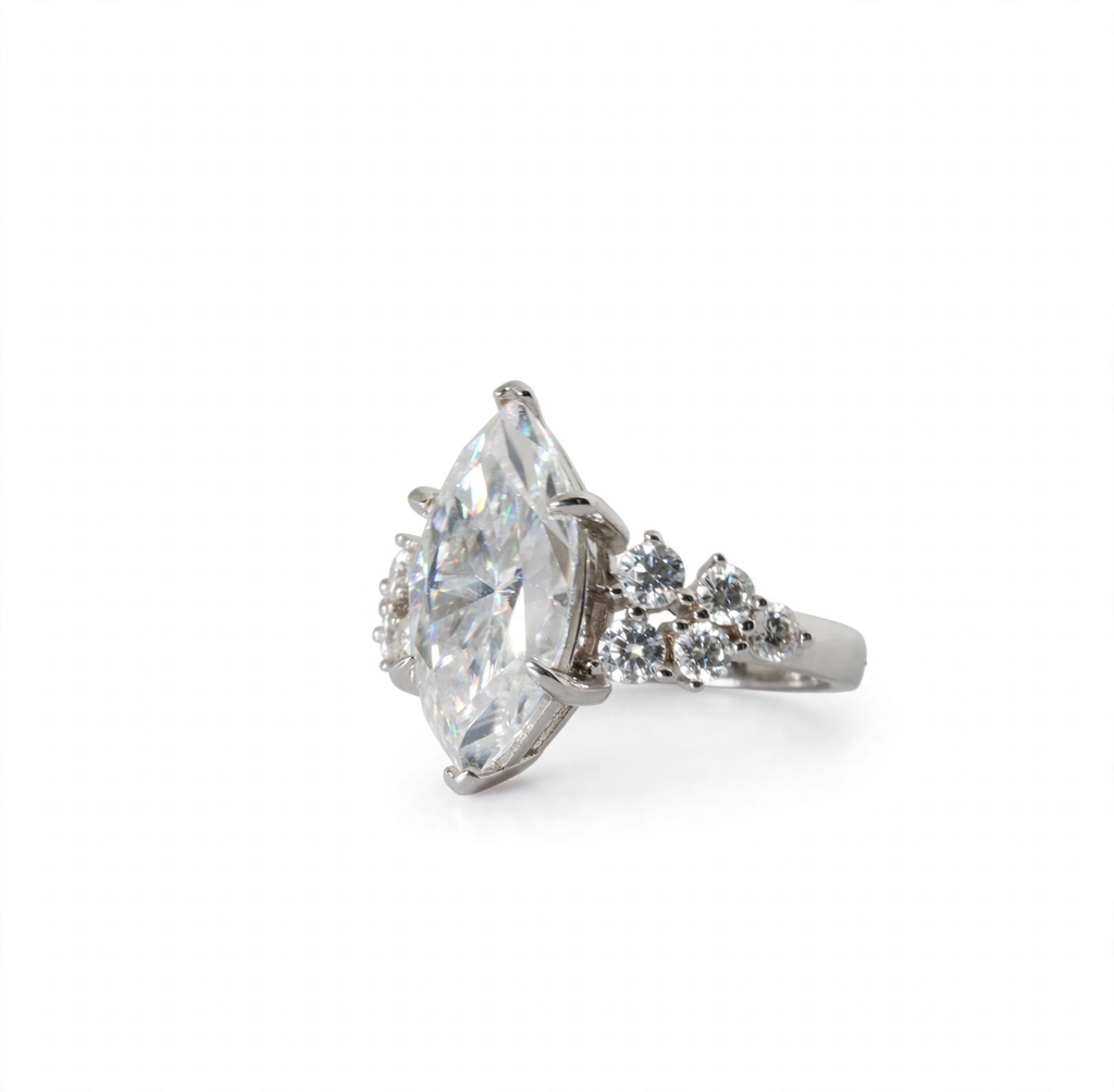 Marquise Cut 7ct Moissanite Cluster Accent 925 Sterling Silver Ring Size 7 (5)