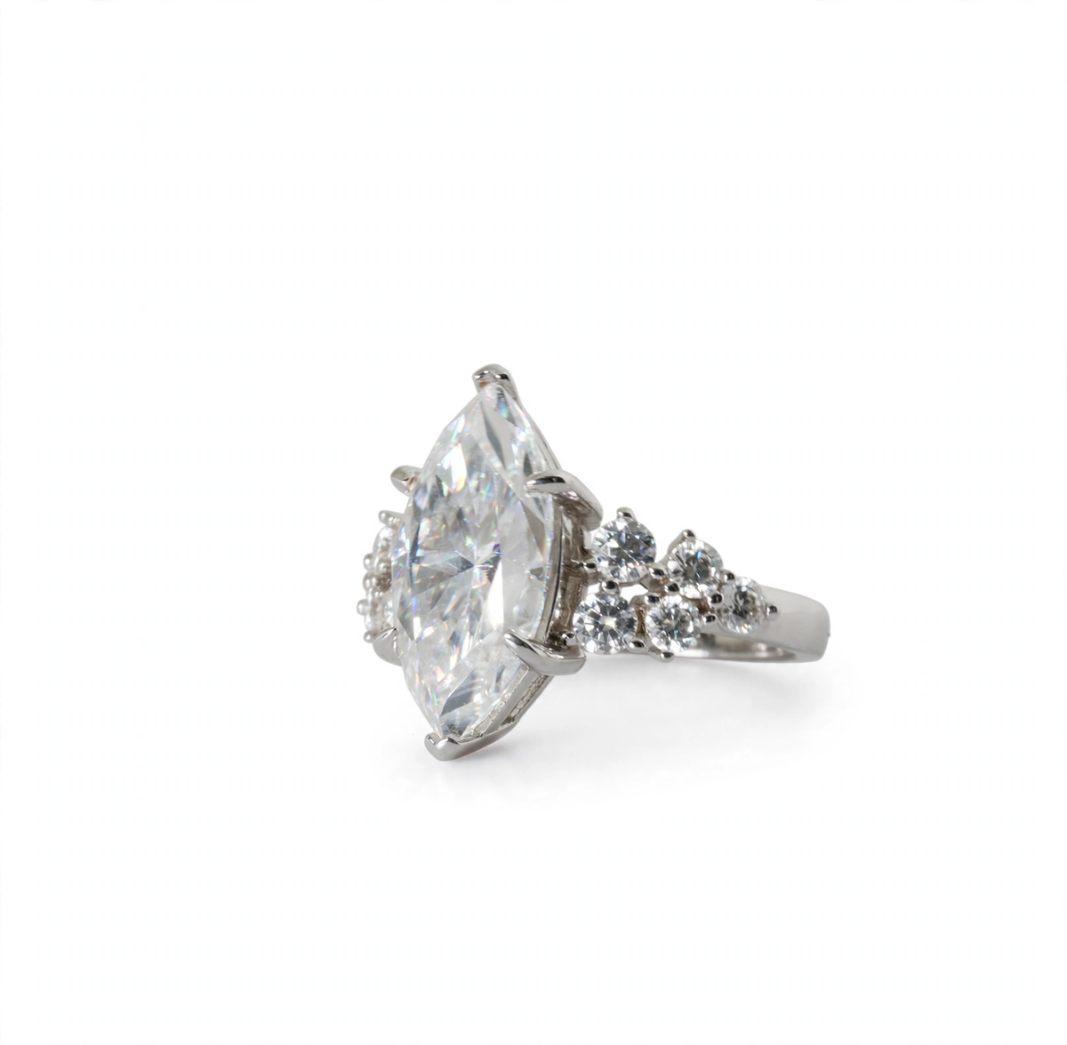 Marquise Cut 7ct Moissanite Cluster Accent 925 Sterling Silver Ring Size 7 (5)
