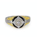 Two-Tone Silver Greek Key Signet Ring with Black Moissanite