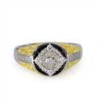 Two-Tone Silver Greek Key Signet Ring with Black Moissanite
