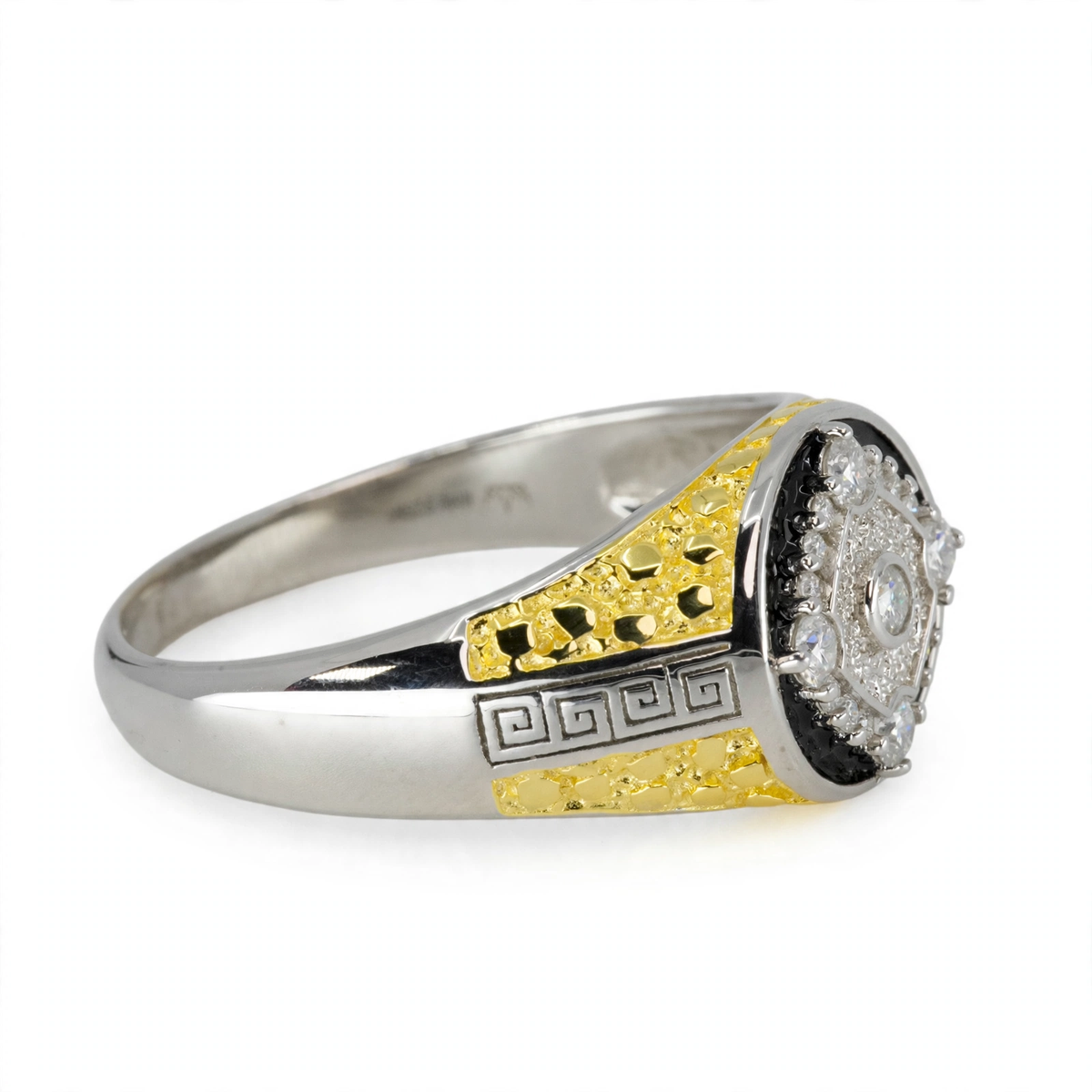 Two-Tone Silver Greek Key Signet Ring with Black Moissanite (3)