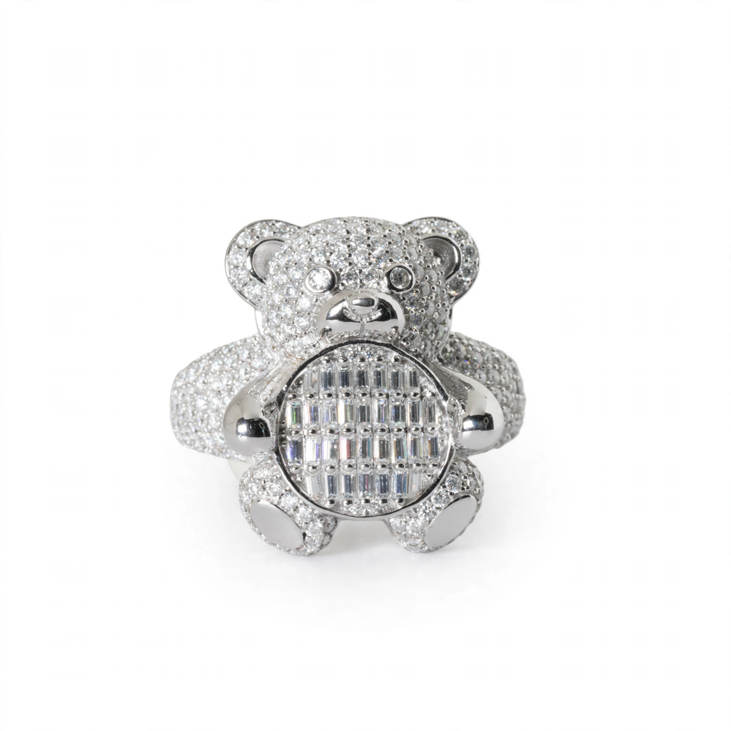 Teddy Bear Cocktail Ring in Silver with Moissanite (2)