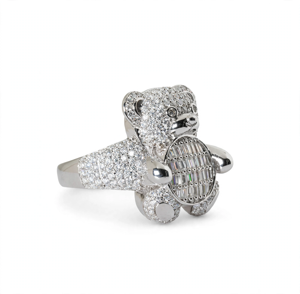 Teddy Bear Cocktail Ring in Silver with Moissanite (4)