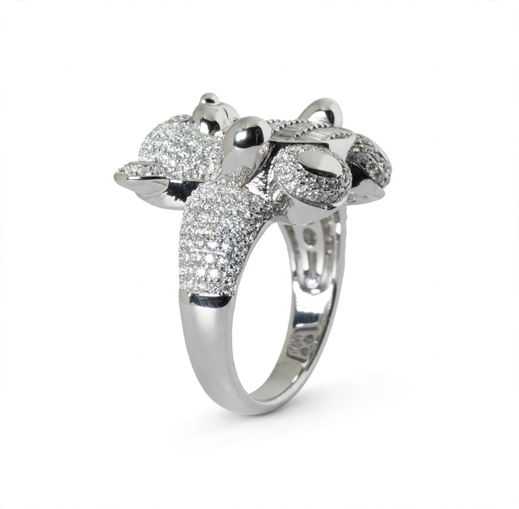Teddy Bear Cocktail Ring in Silver with Moissanite (5)