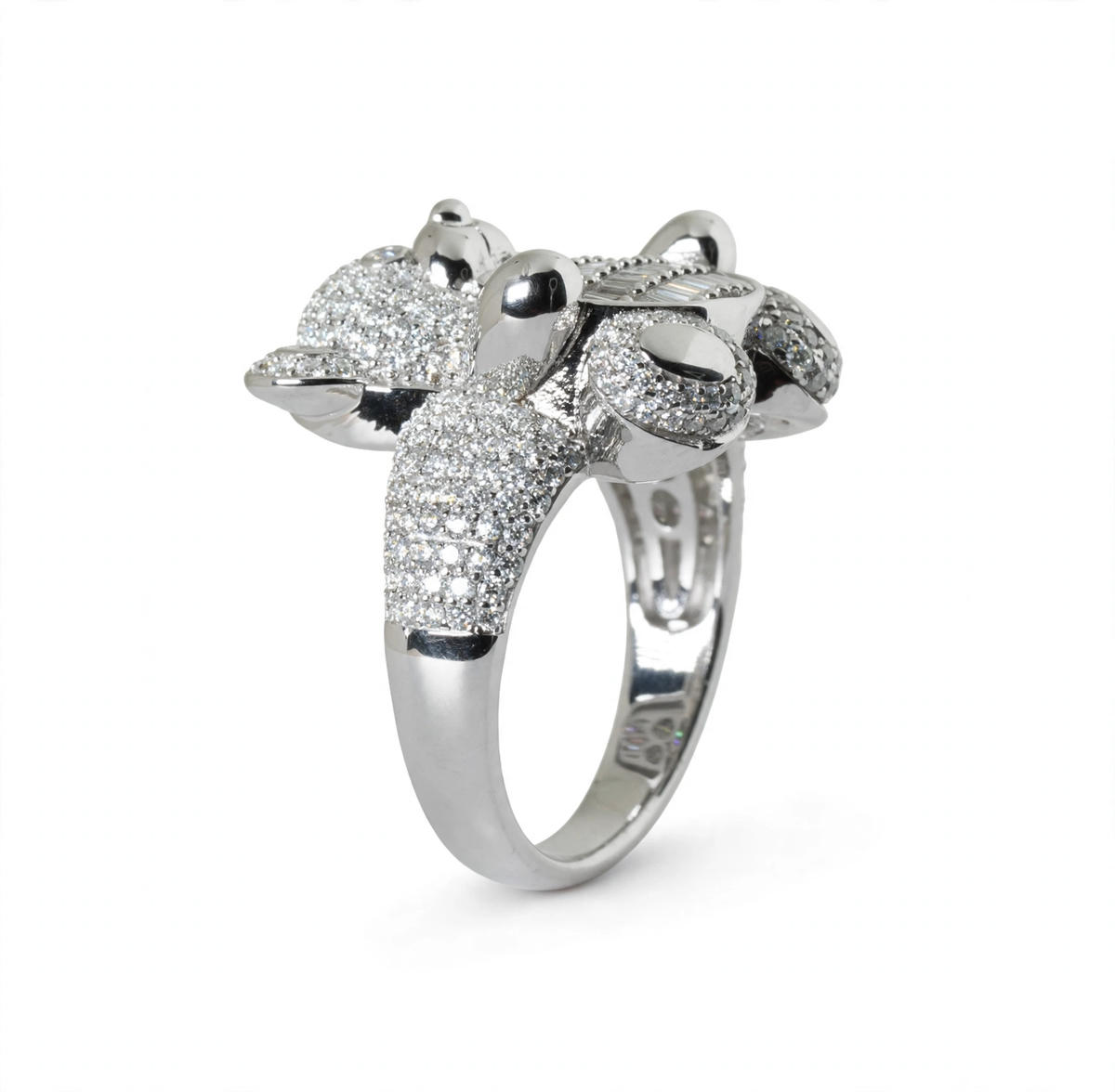Teddy Bear Cocktail Ring in Silver with Moissanite (5)