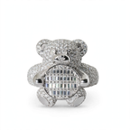 Teddy Bear Cocktail Ring in Silver with Moissanite