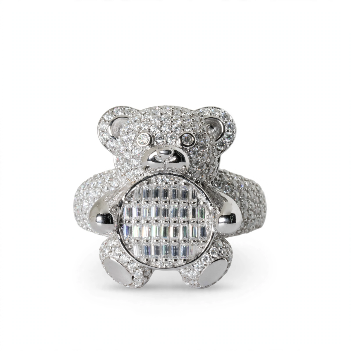 Teddy Bear Cocktail Ring in Silver with Moissanite