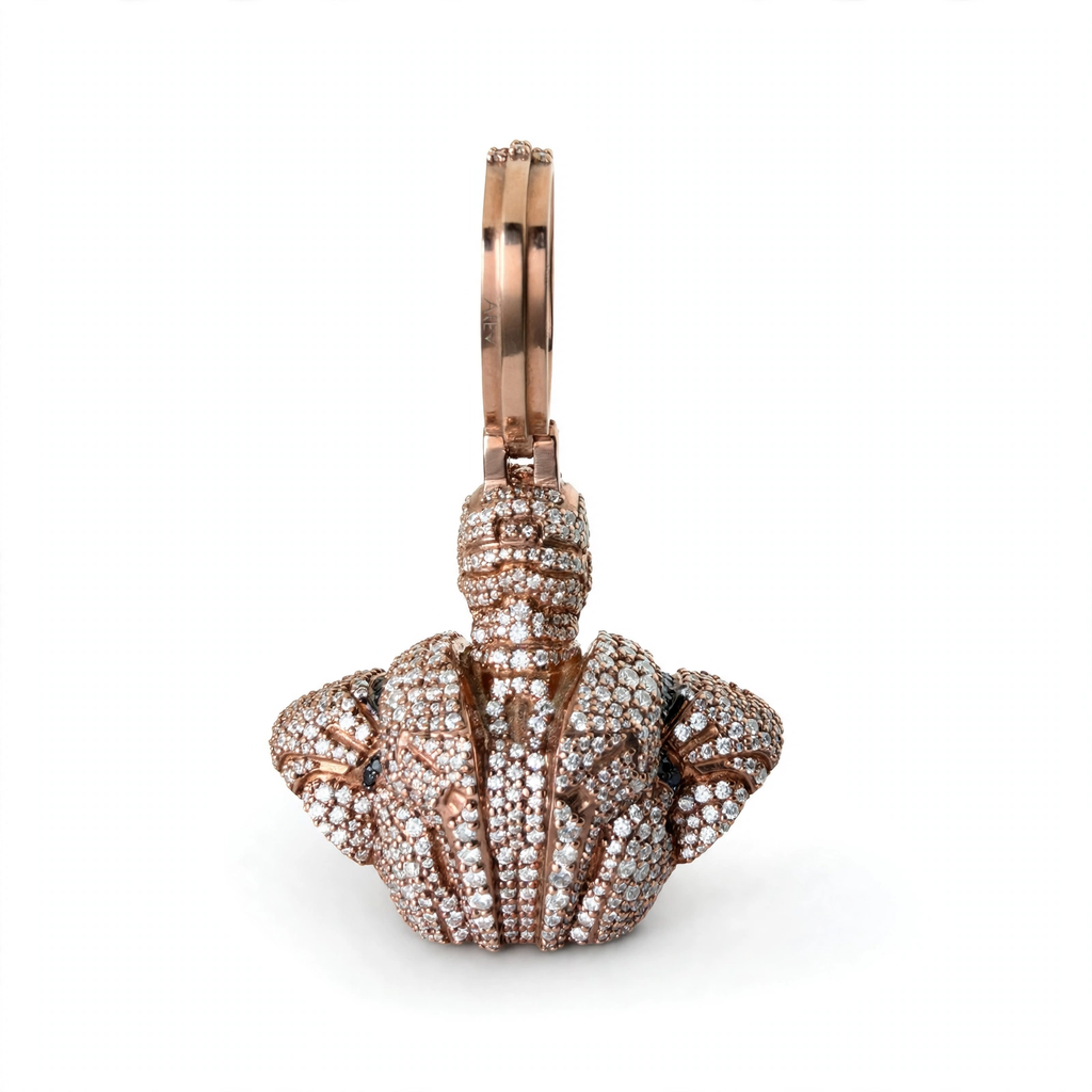Rose Gold 925 Silver Moissanite Iced Iron Man Bust Pendant 12.3ct (3)