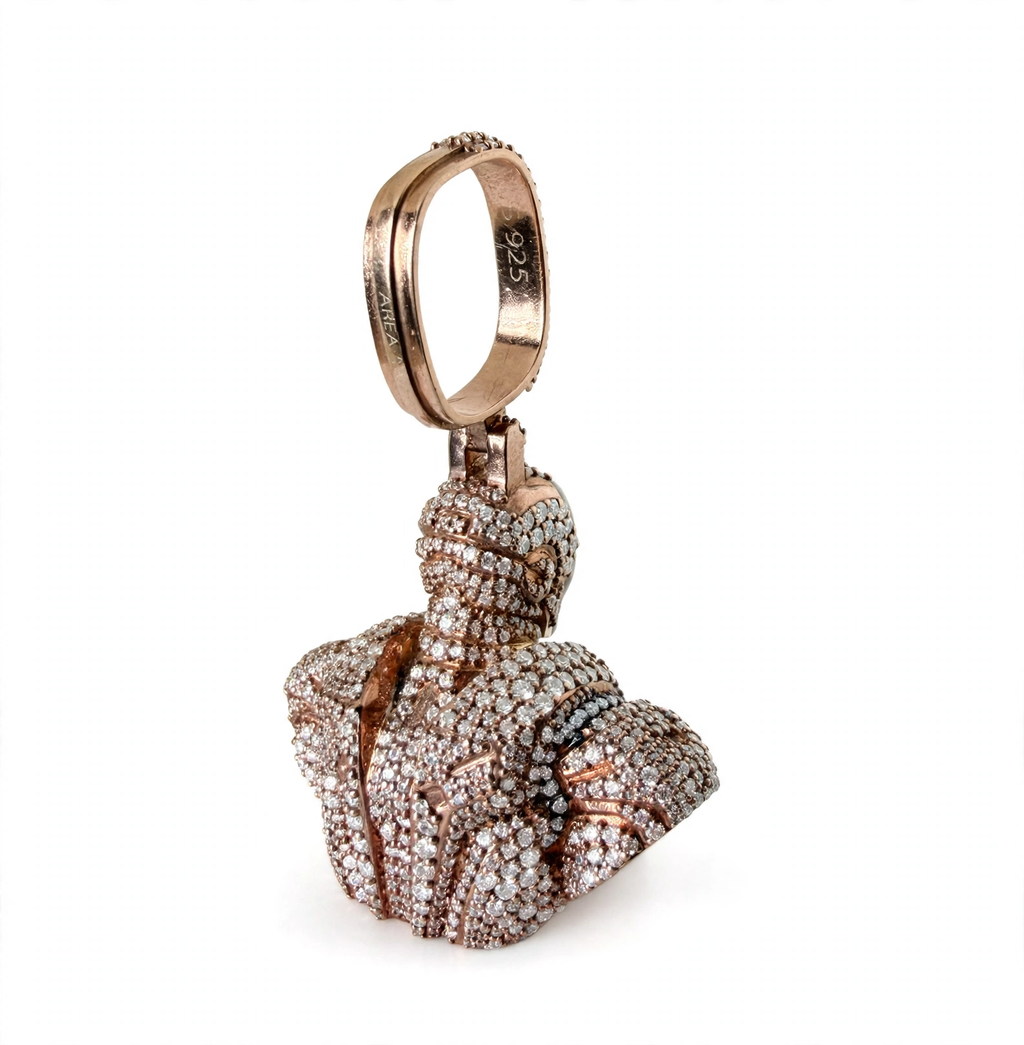 Rose Gold 925 Silver Moissanite Iced Iron Man Bust Pendant 12.3ct (4)