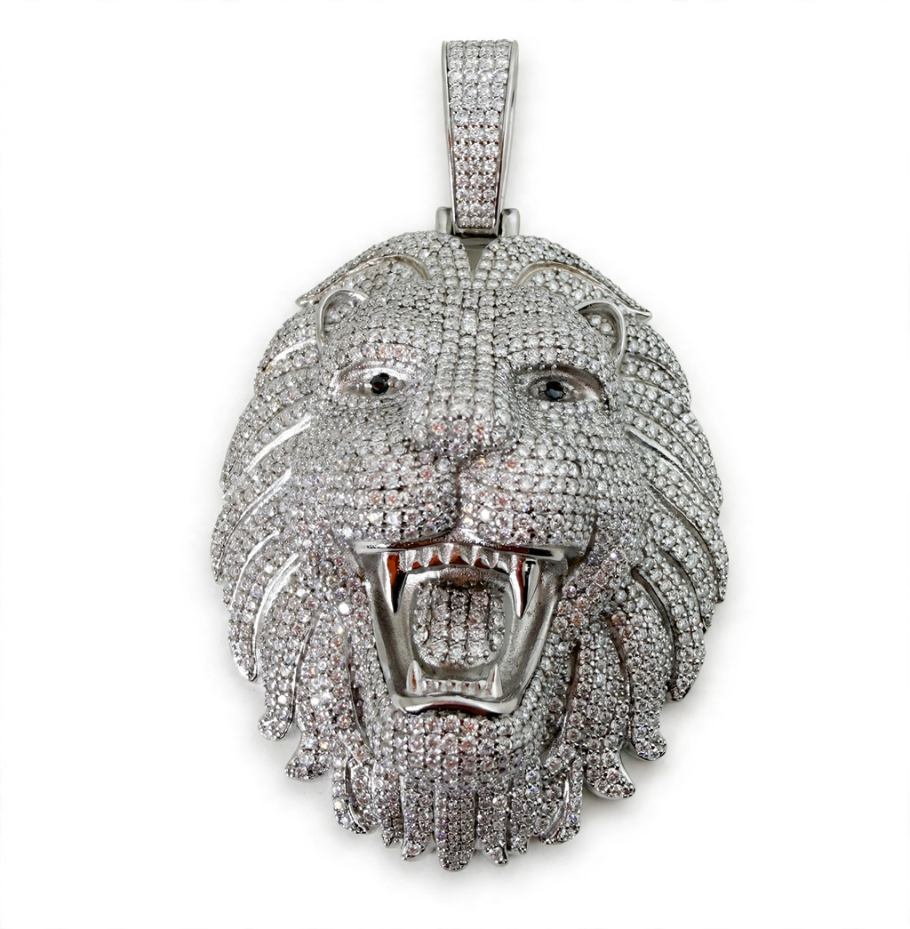 925 Silver Moissanite Iced Out Lion Head Pendant 16.3ct
