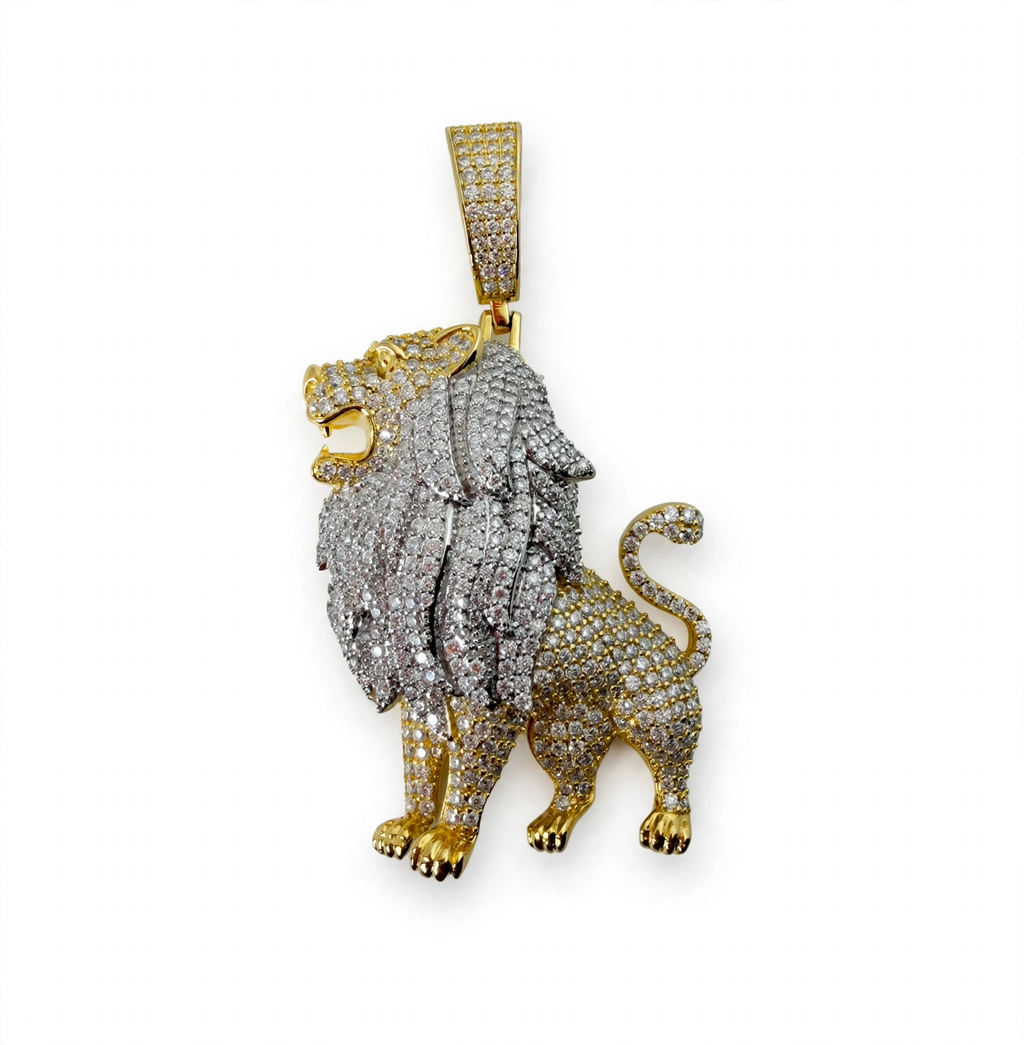 Two-Tone Pave Lion Pendant in 14K Gold Over 925 Silver with 8.1ct Moissanite
