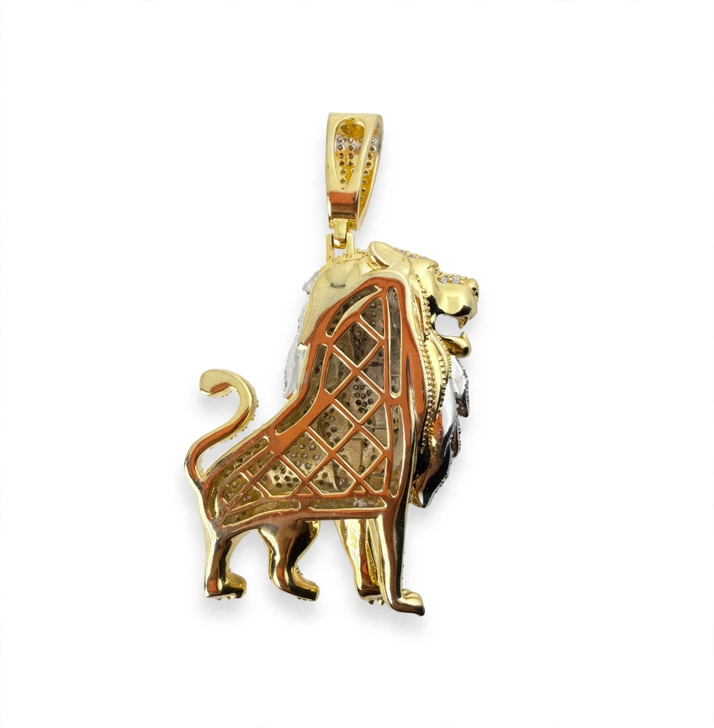Two-Tone Pave Lion Pendant in 14K Gold Over 925 Silver with 8.1ct Moissanite (2)