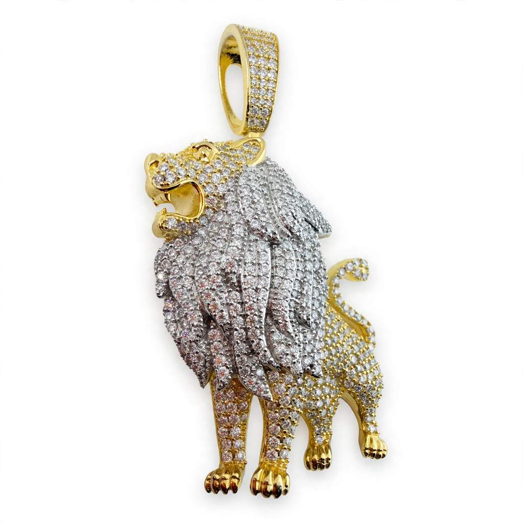 Two-Tone Pave Lion Pendant in 14K Gold Over 925 Silver with 8.1ct Moissanite (3)