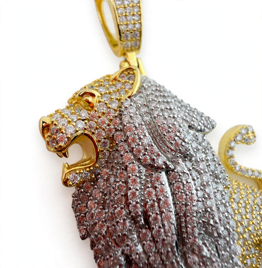 Two-Tone Pave Lion Pendant in 14K Gold Over 925 Silver with 8.1ct Moissanite (4)