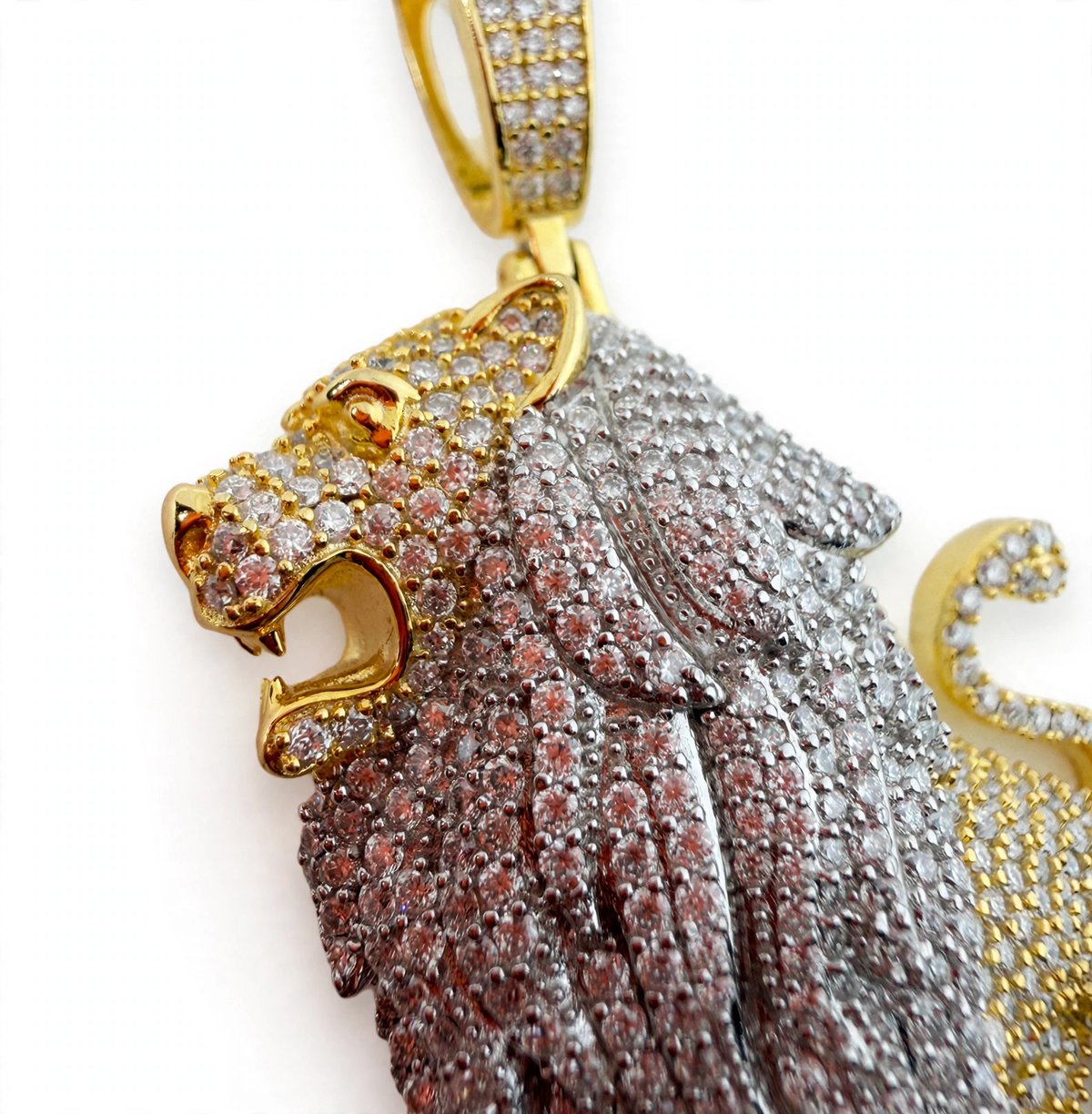 Two-Tone Pave Lion Pendant in 14K Gold Over 925 Silver with 8.1ct Moissanite (4)