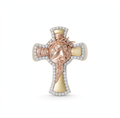 Men's 14K Gold Over Silver Cross Ring with Moissanite Halo and Jesus Face, Size 9