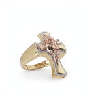 Men's 14K Gold Over Silver Cross Ring with Moissanite Halo and Jesus Face, Size 9 (2)