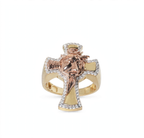 Men's 14K Gold Over Silver Cross Ring with Moissanite Halo and Jesus Face, Size 9 (3)