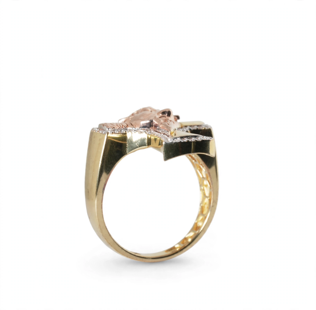 Men's 14K Gold Over Silver Cross Ring with Moissanite Halo and Jesus Face, Size 9 (4)