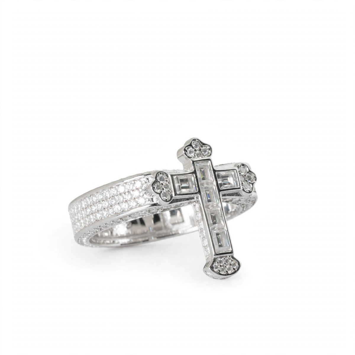 Sterling Silver Moissanite Cross Baguette and Pavé Ring 2.63ct (2)