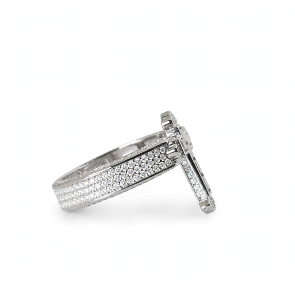 Sterling Silver Moissanite Cross Baguette and Pavé Ring 2.63ct (3)
