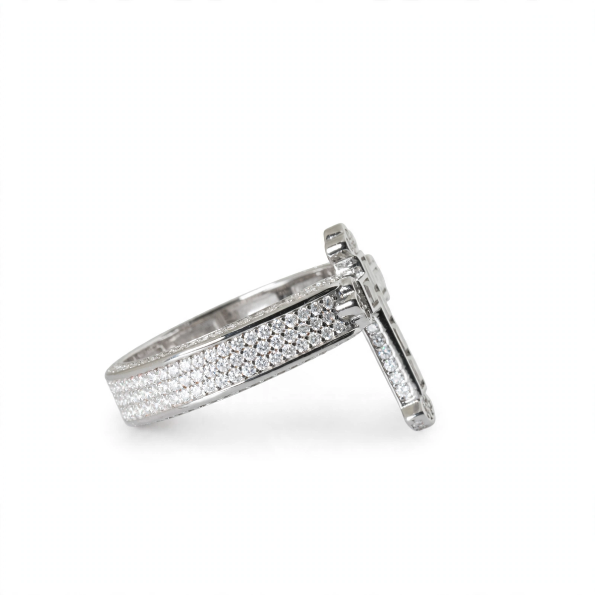 Sterling Silver Moissanite Cross Baguette and Pavé Ring 2.63ct (3)