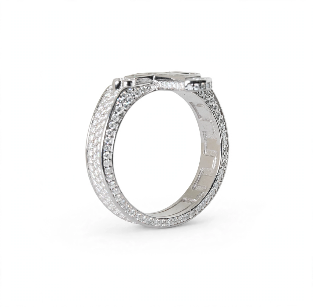 Sterling Silver Moissanite Cross Baguette and Pavé Ring 2.63ct (5)