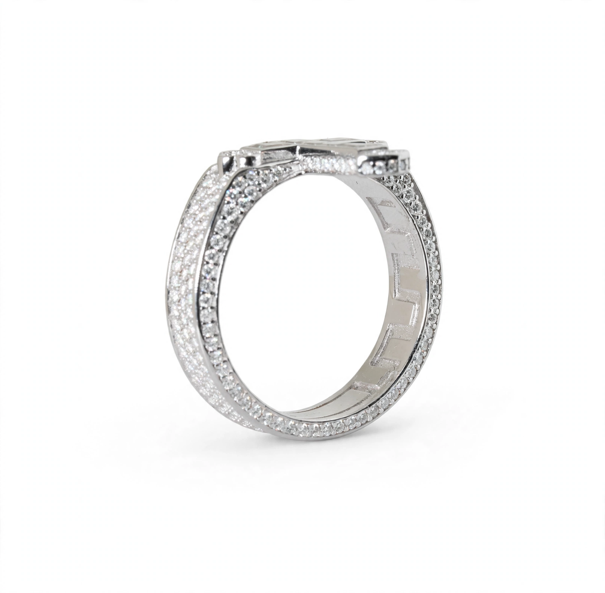 Sterling Silver Moissanite Cross Baguette and Pavé Ring 2.63ct (5)