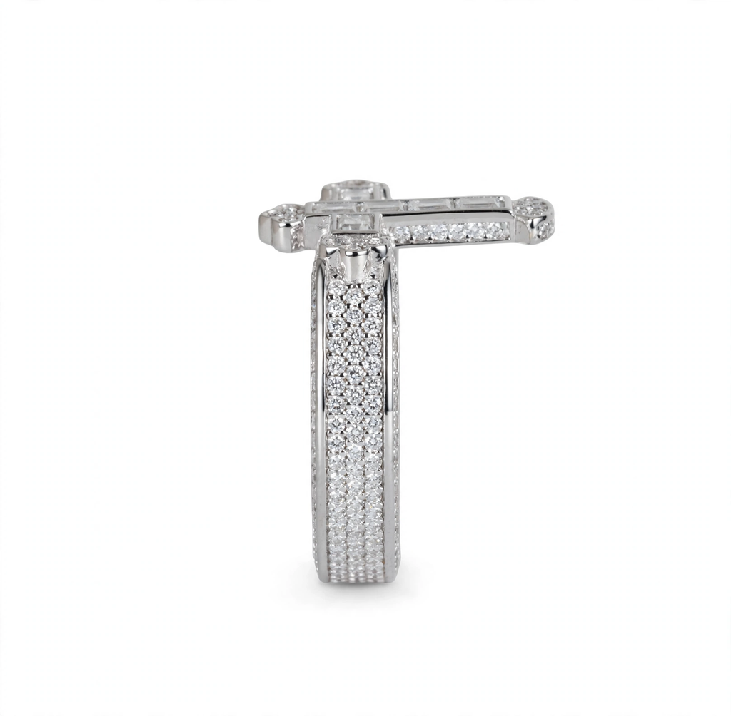 Sterling Silver Moissanite Cross Baguette and Pavé Ring 2.63ct (7)