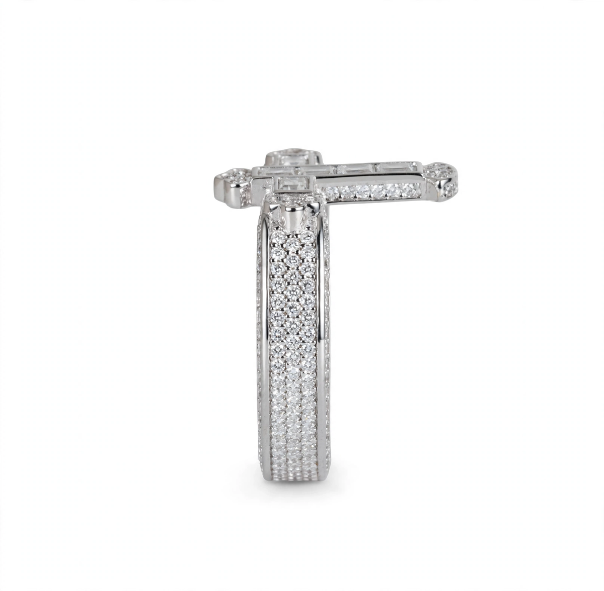 Sterling Silver Moissanite Cross Baguette and Pavé Ring 2.63ct (7)