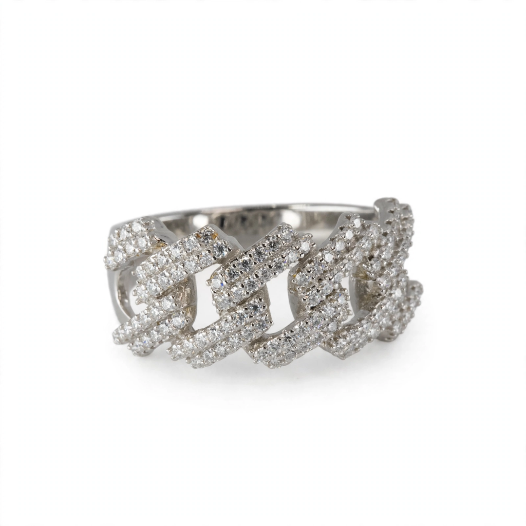 Cuban Link Ring in Silver with Moissanite