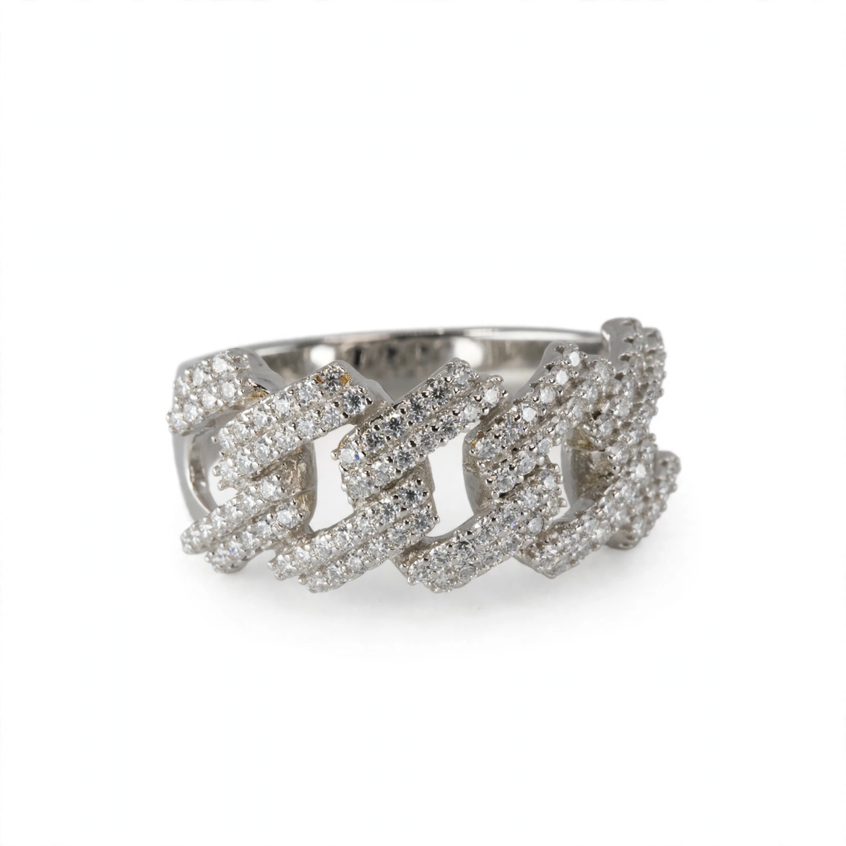 Cuban Link Ring in Silver with Moissanite